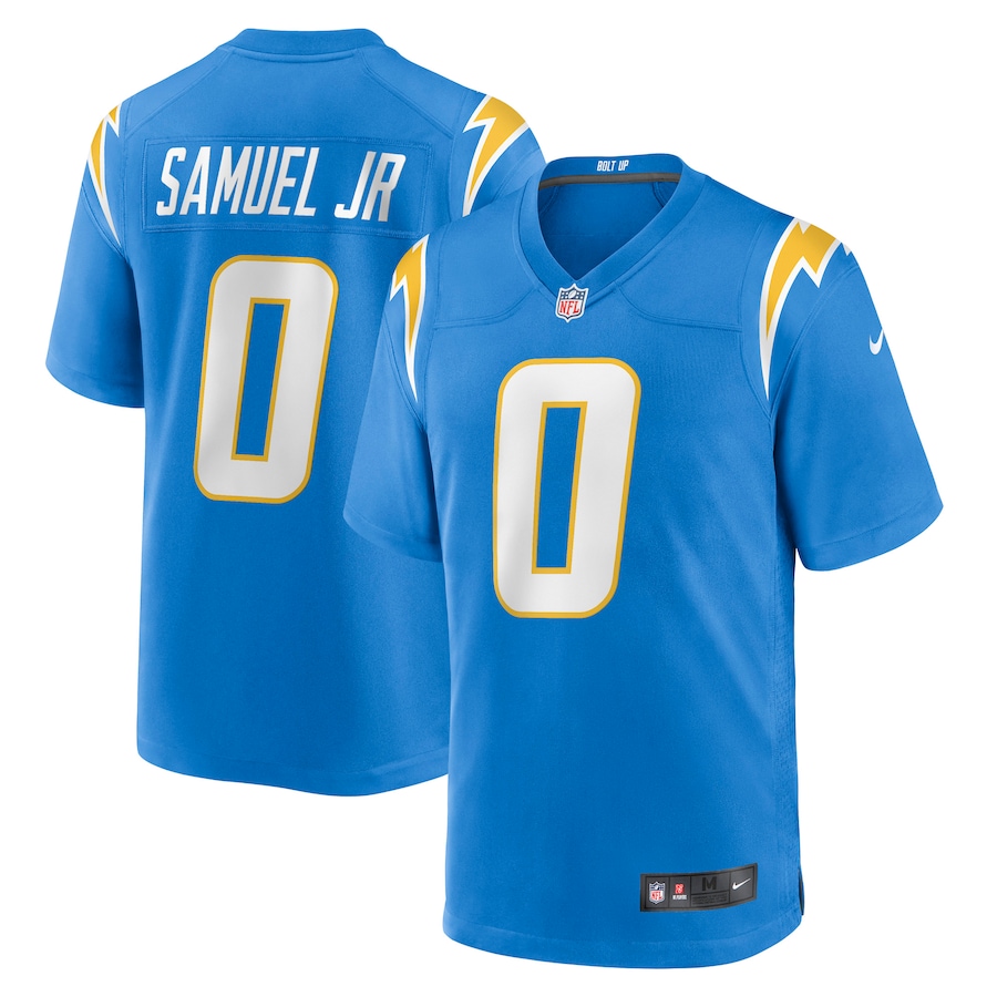 Custom Mens Los Angeles Chargers 0 Asante Samuel Jr. Nike Powder Blue 2021 NFL Draft Pick Player Game Jersey